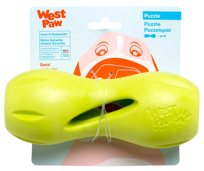 West Paw Zogoflex Qwizl Dog Puzzle Treat Toy Interactive Chew Toy for Dogs Dispenses Pet Treats Brightly-Colored Dog Puzzles for Aggressive Chewers, Fetch, Catch, Non-Toxic Small 5.5 inch , Tangerine