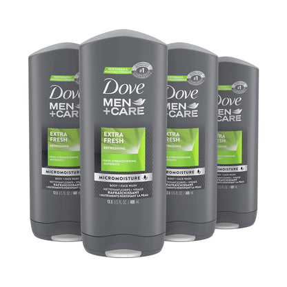 Dove Men+Care Body + Face Wash, Clean Comfort, Hydrating with 24hr Nourishing Micromoisture Technology, 400ml, Pack of 4