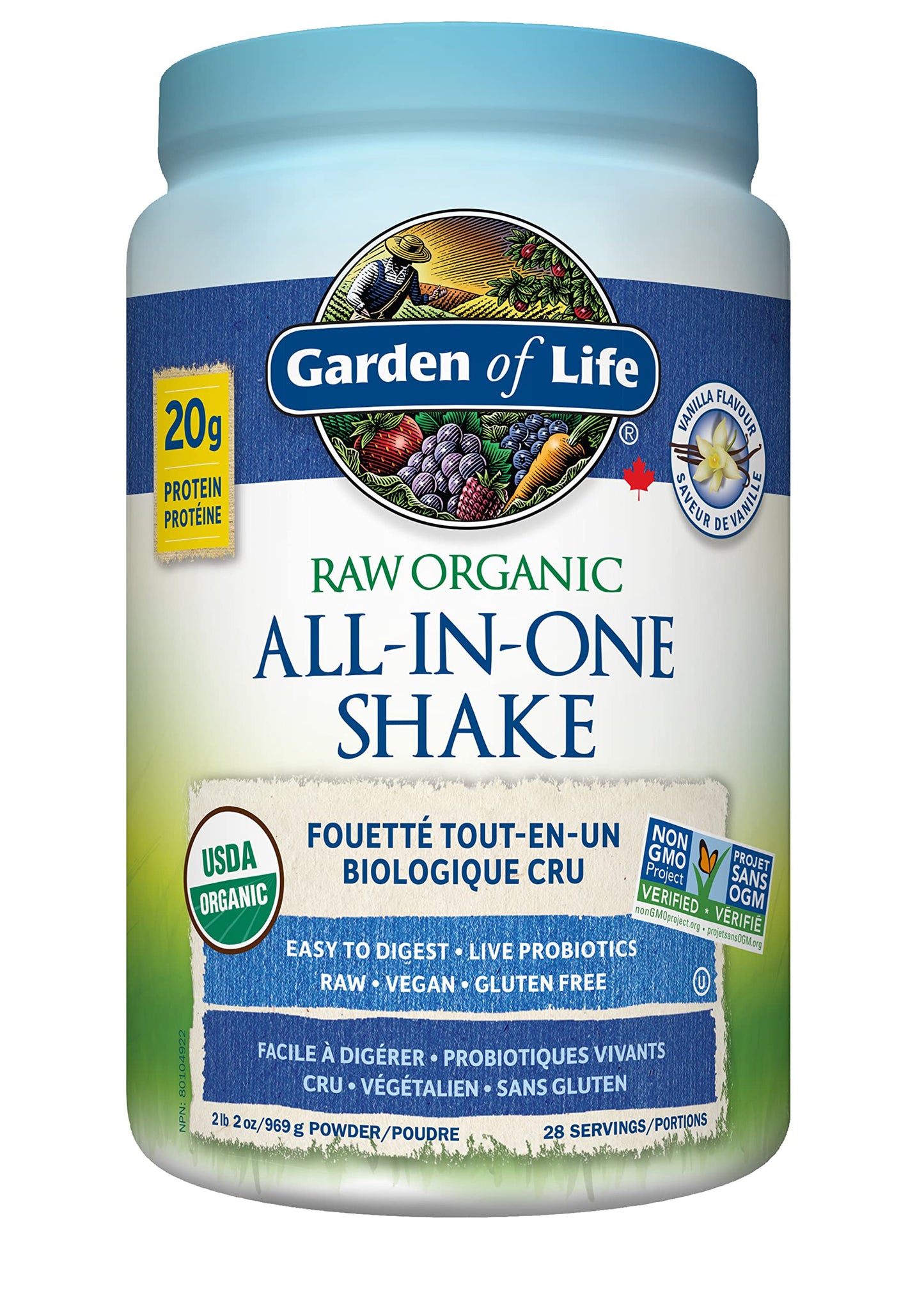 Garden of Life Raw All-in-One Nutritional Shake, Vanilla, (28 servings- 969g.) Packed with 20 grams of Certified Organic Plant Protein packed with incredible nutrition to help build lean muscle.Assists in the building of lean muscle when combined with reg