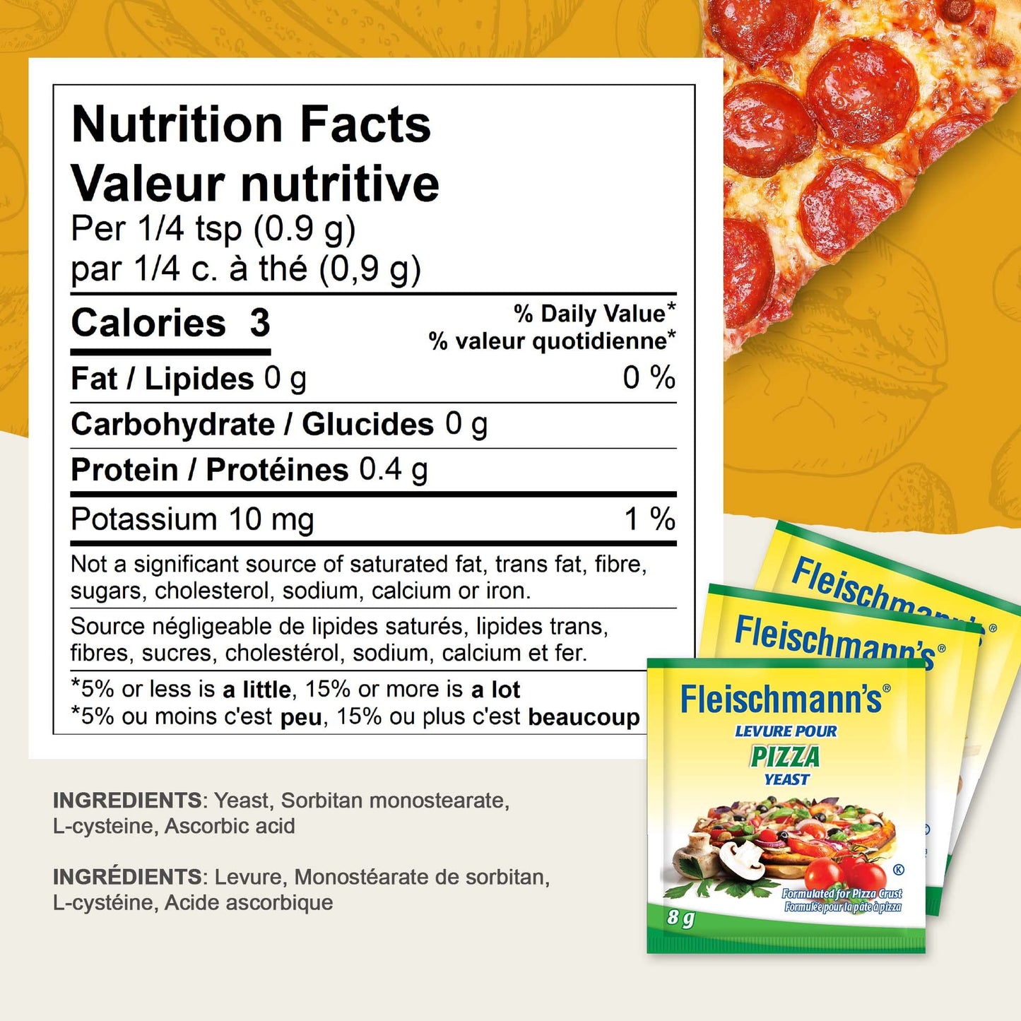 Fleischmann’s Pizza Dough Yeast 6 x 24 grams (8g per sachet), Pizza Yeast, Yeast for Thin, Thick, or Whole-Wheat Pizza Crust, Makes Pizza Dough Fresh in 30 Minutes