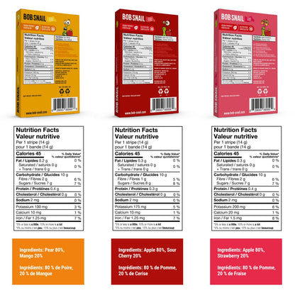 Bob Snail Fruit Leather Sweet & Sour Family Pack - Nut free fruit Roll Ups with Dried Mango,Sour Cherry & Blackcurrant, Candy box Fruit Snacks, All Natural Healthy Snacks for kids, Sugar Free sour Candy, 42 pcs Pack / 588 gram candy bulk (Exotic Mix)