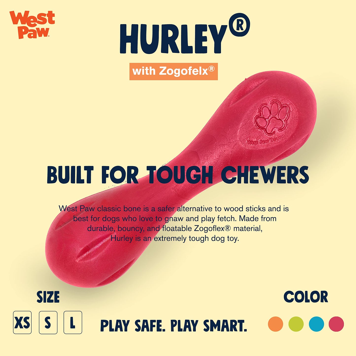 West Paw Zogoflex Hurley Durable Dog Bone Chew Toy for Aggressive Chewers, 100% Guaranteed Tough, It Floats!, Made in USA, Small, Granny Smith