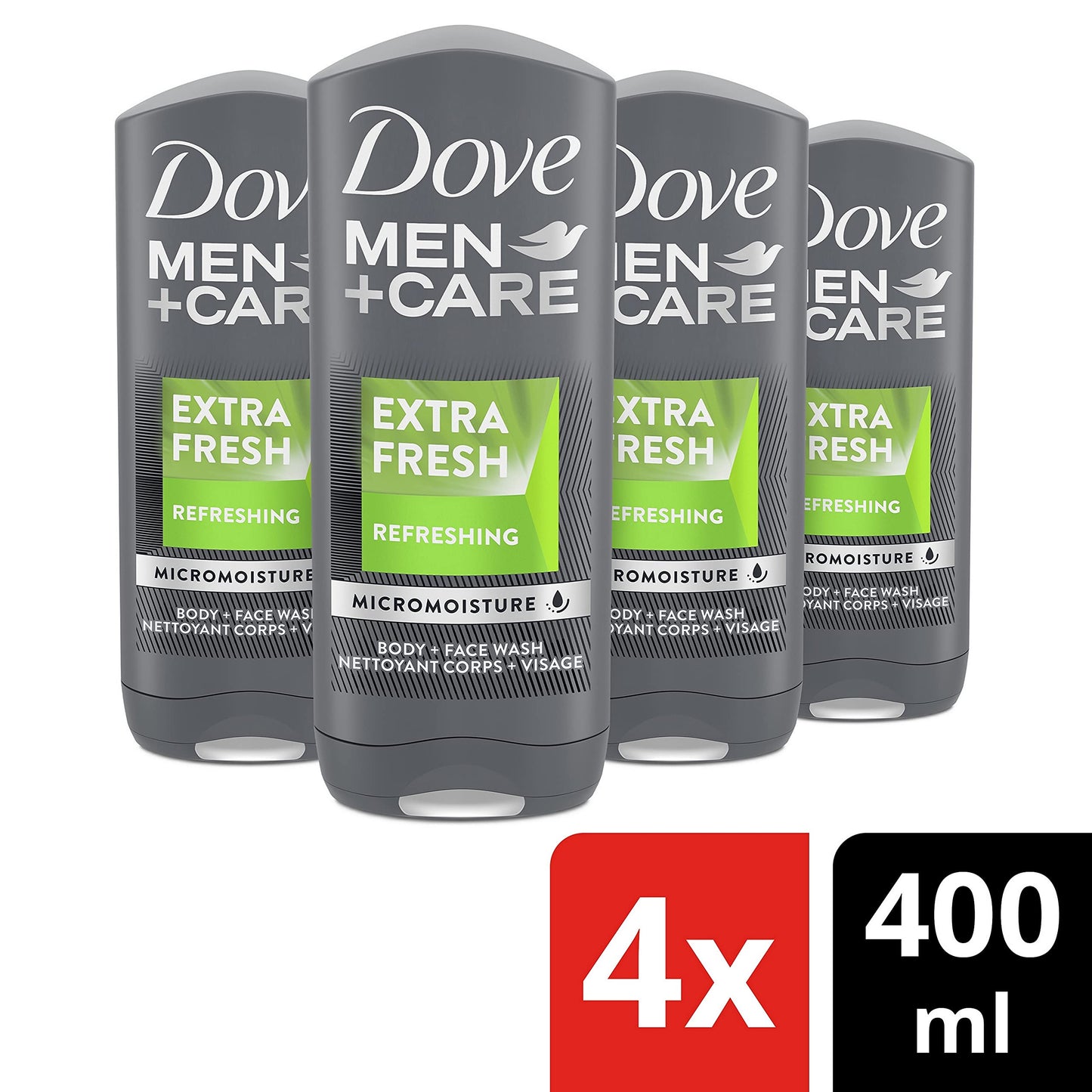 Dove Men+Care Body + Face Wash, Clean Comfort, Hydrating with 24hr Nourishing Micromoisture Technology, 400ml, Pack of 4