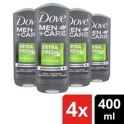Dove Men+Care Body + Face Wash, Clean Comfort, Hydrating with 24hr Nourishing Micromoisture Technology, 400ml, Pack of 4