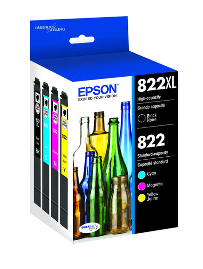 EPSON 822 DURABrite Ultra Ink High Capacity Black & Standard Colour Cartridge Combo Pack (T822XL-BCS) Works with Workforce Pro WF-3820, WF-3823, WF-4820, WF-4830, WF-4833, WF-4834