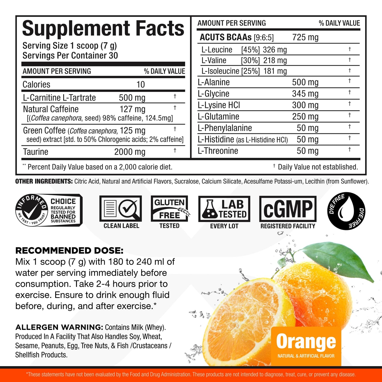ALLMAX Nutrition ACUTS, Amino-Charged Energy Drink, Arctic Orange, 7.4 oz (210 g)