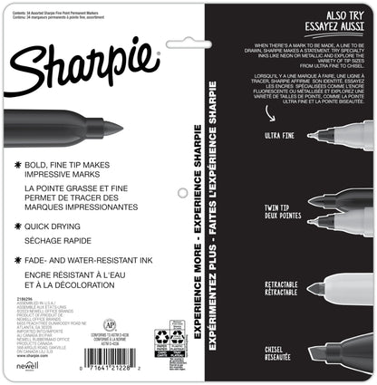 Sharpie Glam Pop Permanent Markers, Fine Point, Assorted Colours, 24 Count