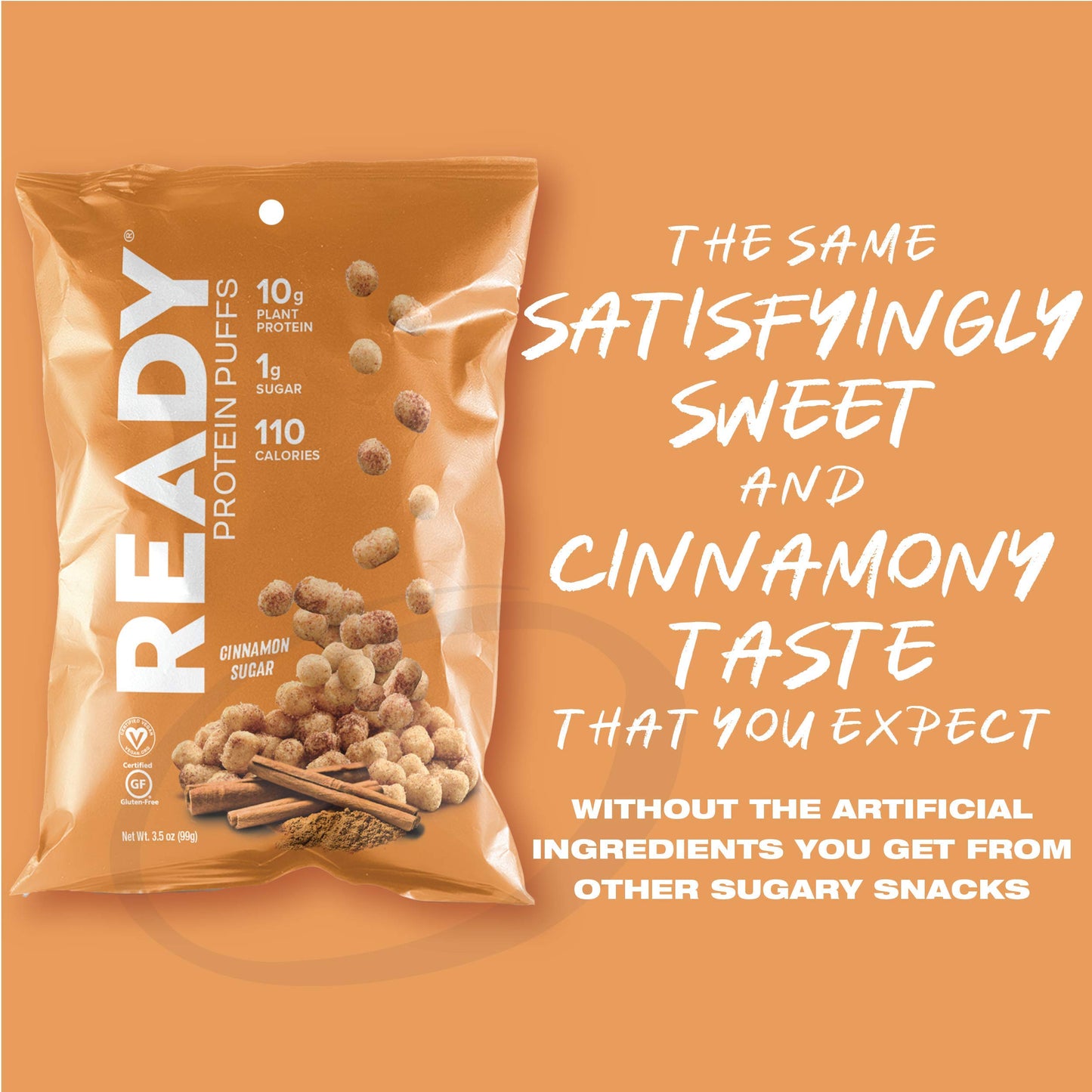 Ready Protein Puffs, 10g Plant-Based Protein, Gluten-Free, Vegan, Non-GMO, Barbecue, 3.5 Ounce Pouch, 6-Pack