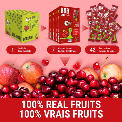 Bob Snail Fruit Leather Sweet & Sour Family Pack - Nut free fruit Roll Ups with Dried Mango,Sour Cherry & Blackcurrant, Candy box Fruit Snacks, All Natural Healthy Snacks for kids, Sugar Free sour Candy, 42 pcs Pack / 588 gram candy bulk (Exotic Mix)