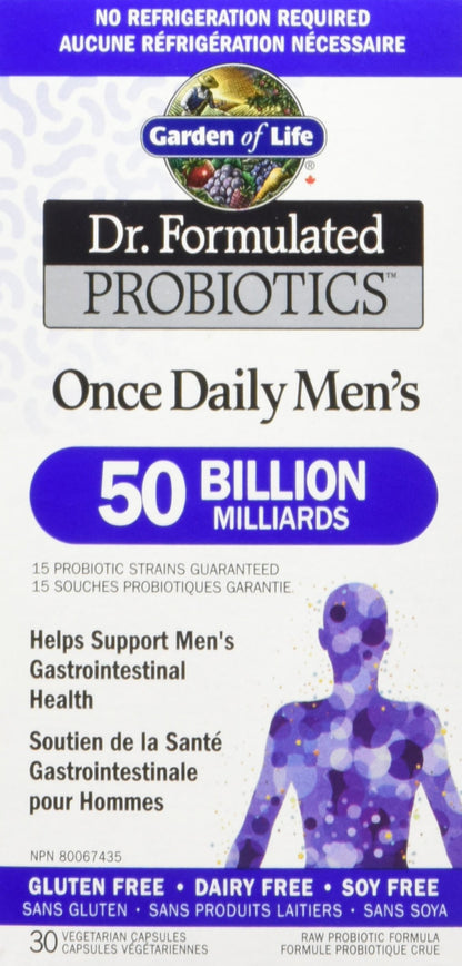 Garden of Life - Dr. Formulated Probiotics Once Daily Men's | Support Men's Gut Health & Digestion | 50 Billion CFU + 15 Probiotic Strains | Shelf Stable | Gluten Free, Dairy Free, Soy Free