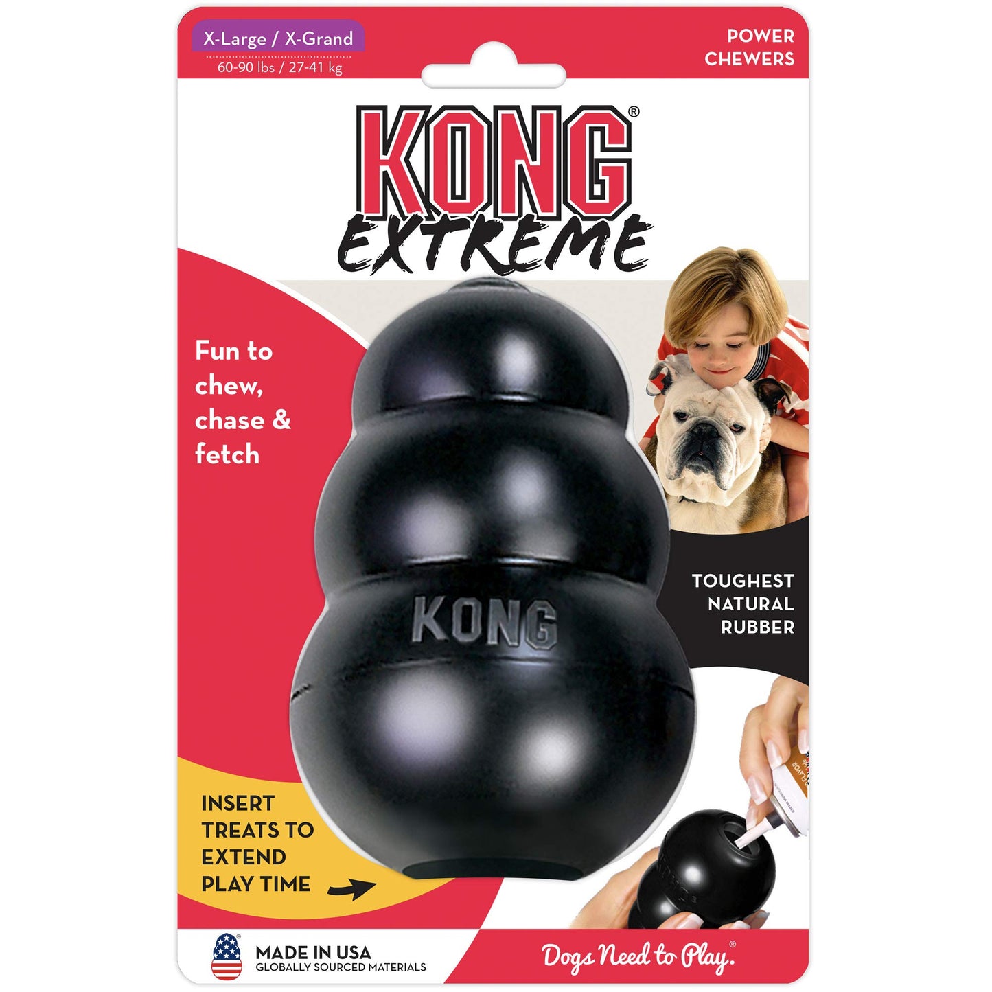 KONG Extreme - Durable Rubber Chew Toy for Power Chewers, Black - For Extra Large Dogs
