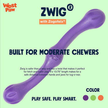 West Paw Zogoflex Echo Zwig Squeezy Dog Fetching Stick – Bouncy, Hollow, Squishy Interactive Toy for Puppies, Large Dogs – Floatable Stick, Lightweight Chewy Toy for Catch/Fetch – 13.75”, Jungle Green