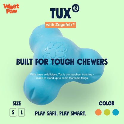 West Paw Zogoflex Tux Interactive Treat Dispensing Dog Chew Toy for Aggressive Chewers, 100% Guaranteed Tough, It Floats!, Made in USA, Small, Aqua