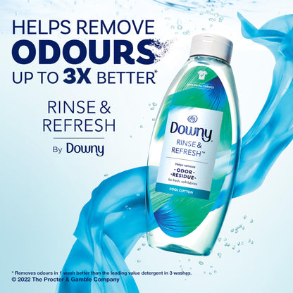 Downy Rinse & Refresh Laundry Odour Remover and Fabric Softener, Cool Cotton, Safe On All Fabrics, HE Compatible, 1.43L