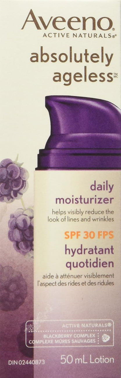 Aveeno Absolutely Ageless Daily Moisturizer SPF 30, Anti Aging, Face, Winkle Cream, Antioxidant Blackberry Complex; Vitamin C & E,Bottle, Pack of 1, 50 mL