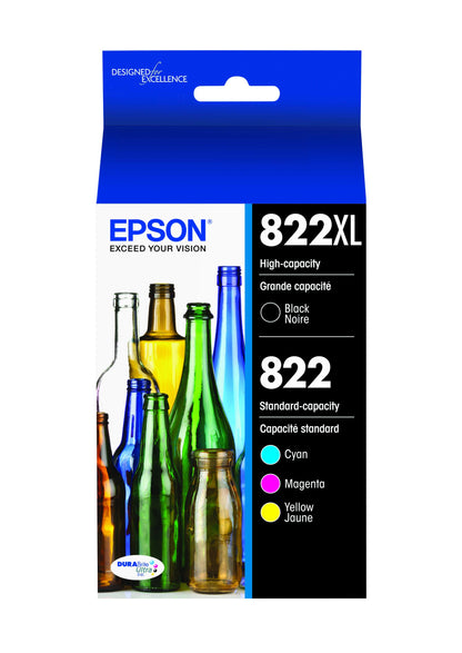 EPSON 822 DURABrite Ultra Ink High Capacity Black & Standard Colour Cartridge Combo Pack (T822XL-BCS) Works with Workforce Pro WF-3820, WF-3823, WF-4820, WF-4830, WF-4833, WF-4834