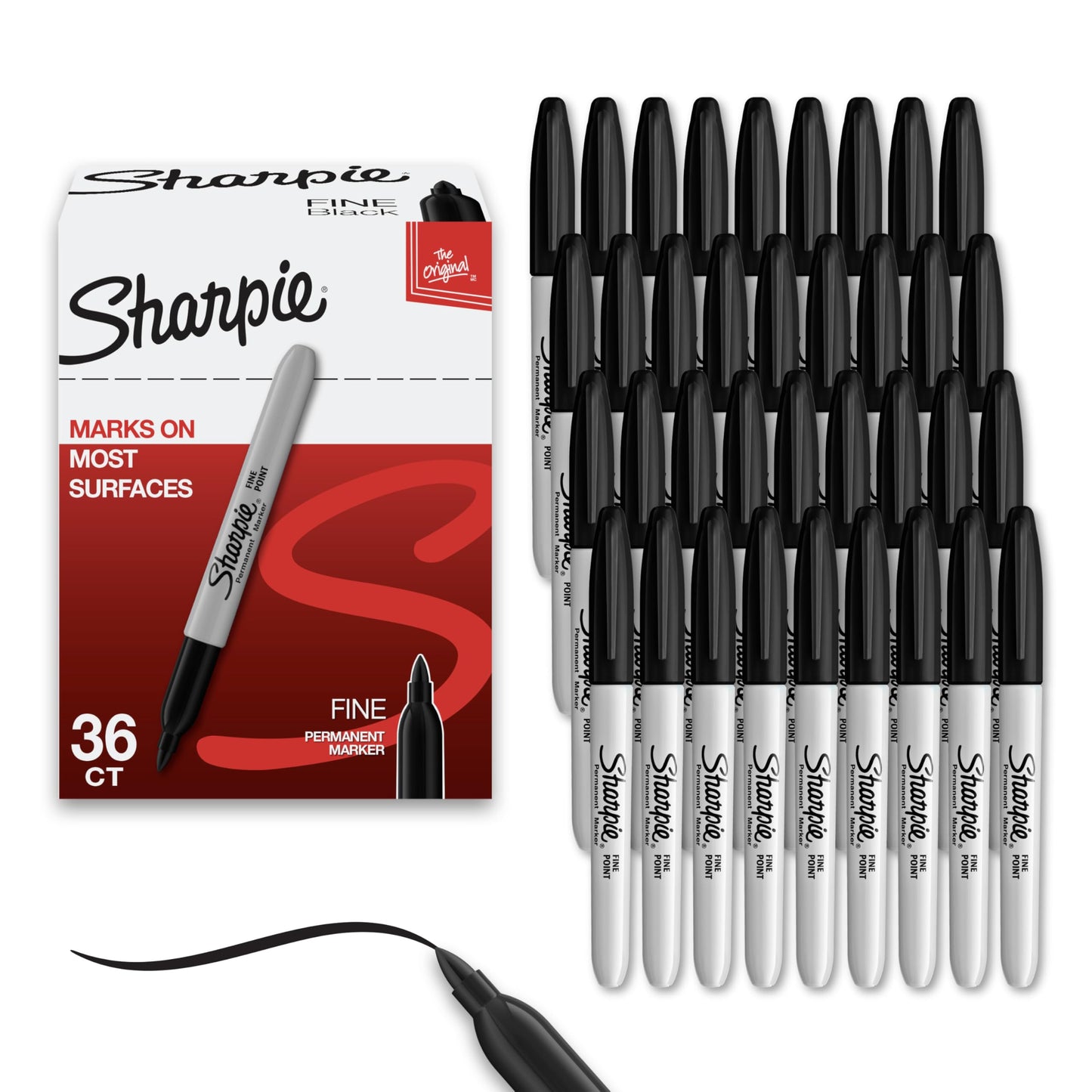 Sharpie Permanent Markers, Fine Point, Black, 5 Count