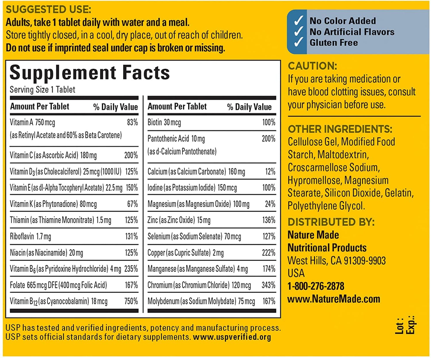 Nature Made Multivitamin For Him with No Iron, Mens Multivitamins for Daily Nutritional Support, Multivitamin for Men, 90 Tablets, 90 Day Supply