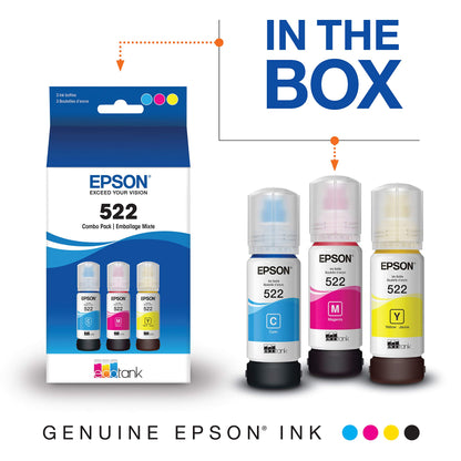 EPSON 522 EcoTank Ink Ultra-high Capacity Bottle Colour Combo Pack (T522520-S) Works with EcoTank ET-2400, ET-2720, ET-2800, ET-2803, ET-2840, ET-4700, ET-4800, ET-4810