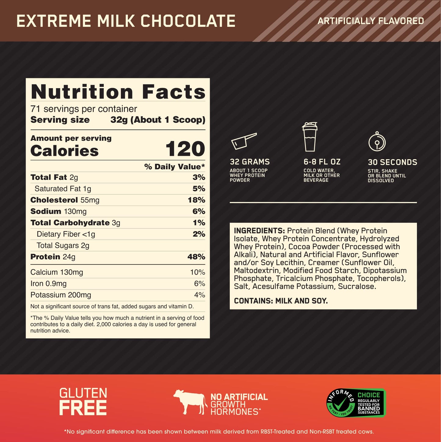Optimum Nutrition Gold Standard 100% Whey Protein Powder, 2.270g - Extreme Milk Chocolate - 70 servings (packaging may vary)