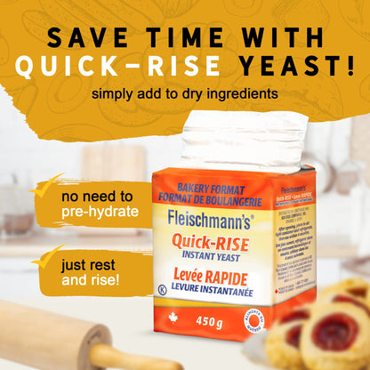 Fleischmann’s Quick-Rise Instant Yeast, Bread Mixes, One Rest and Rise, Bakery Format, 2 x 450-gram brick