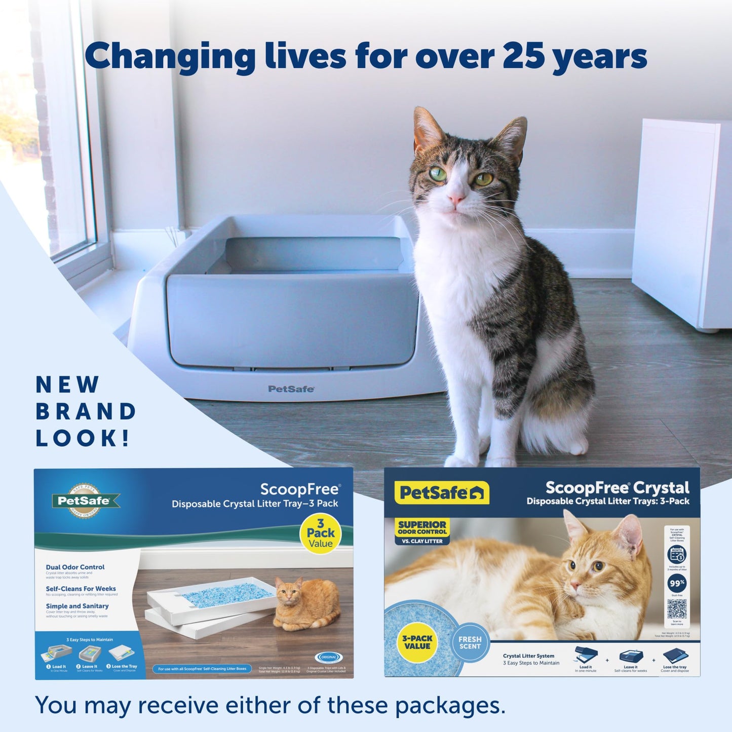 PetSafe ScoopFree Self-Cleaning Cat Litter Box Tray Refills with Premium Blue Non-Clumping Crystals, 3-Pack