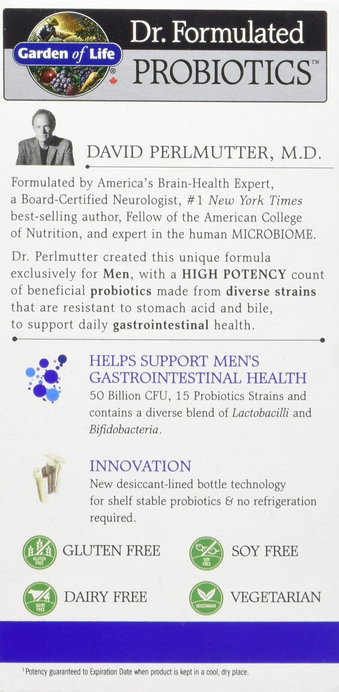 Garden of Life - Dr. Formulated Probiotics Once Daily Men's | Support Men's Gut Health & Digestion | 50 Billion CFU + 15 Probiotic Strains | Shelf Stable | Gluten Free, Dairy Free, Soy Free