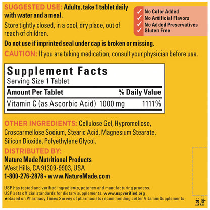 Nature Made Extra Strength Vitamin C 1000 mg, Dietary Supplement for Immune Support, 100 Tablets, 100 Day Supply