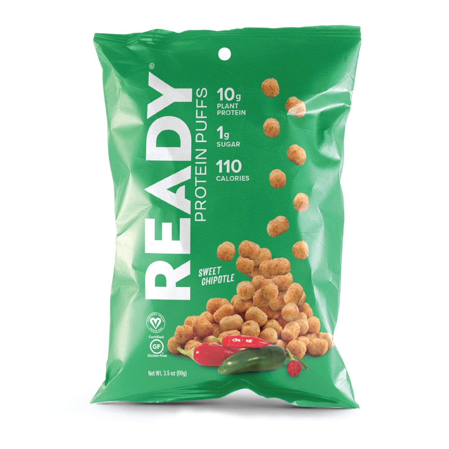 Ready Protein Puffs, 10g Plant-Based Protein, Gluten-Free, Vegan, Non-GMO, Barbecue, 3.5 Ounce Pouch, 6-Pack