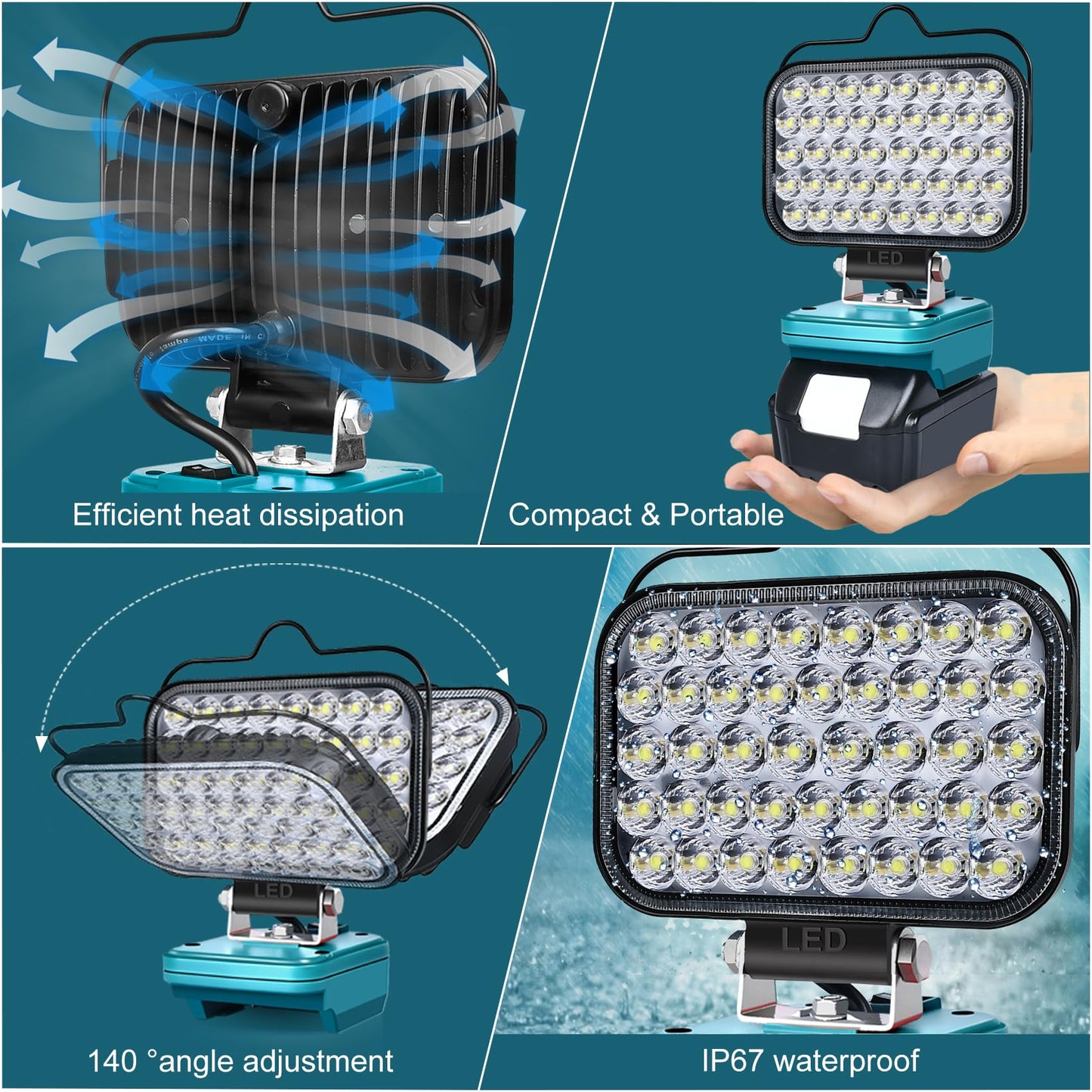 Cordless LED Work Light for Milwaukee 18V Lithium Batteries, 108W 5400LM Adjustable Portable Flood Lights for Job Site Lighting Outdoor Camping Garage Vehicle Lighting【Battery not Included】