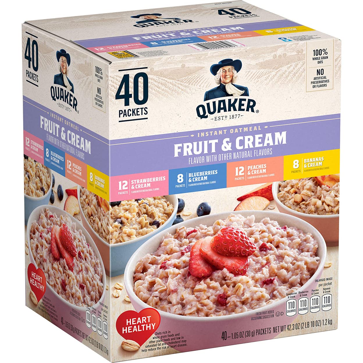 Quaker Instant Oatmeal Fruit and Cream Flavors 40 X 1.05 Ounce Net Wt 42.3 Ounce, 1200.0 g (Pack of 1)
