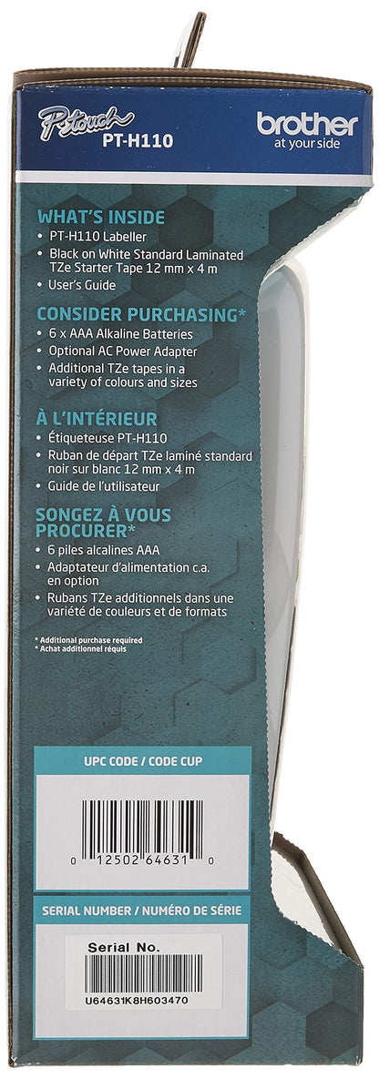 Brother PTH110 Easy, Portable Label Maker-Handheld Labeller, Black/White (190" (W) x 104" (D) x 286" (H))