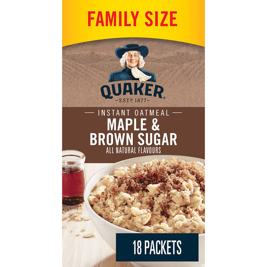 Quaker Maple & Brown Sugar Flavour Instant Oatmeal, 18 Packets, 774g