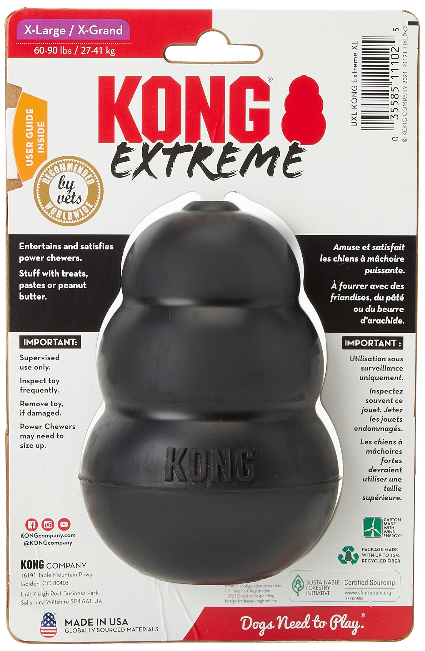 KONG Extreme - Durable Rubber Chew Toy for Power Chewers, Black - For Extra Large Dogs