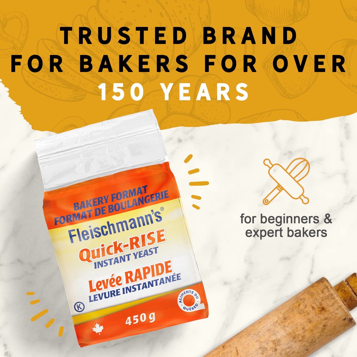 Fleischmann’s Quick-Rise Instant Yeast, Bread Mixes, One Rest and Rise, Bakery Format, 2 x 450-gram brick