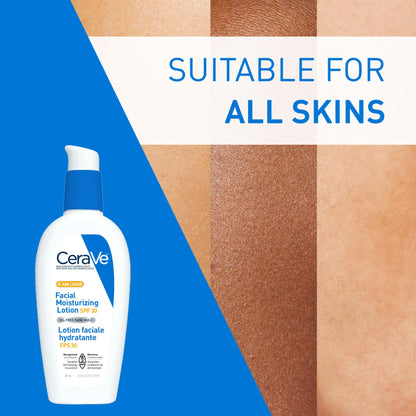 CeraVe Facial Moisturizer with SPF 30. Face Sunscreen Lotion with Hyaluronic Acid, Niacinamide & Ceramides for Women & Men. Oil-free, normal to dry skin. Verified Extended Use Date, Travel Size 89ML