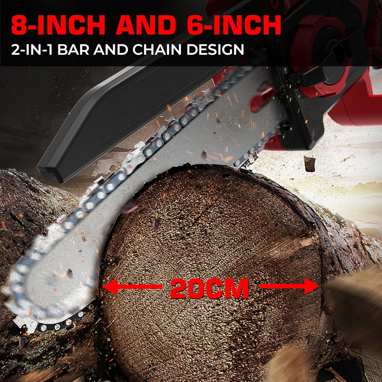 Mini Chainsaw for Milwaukee M18 Battery, Auto-Oiler, 8-Inch and 6-Inch 2-in-1 Brushless Cordless Pruning Chainsaw, Battery Powered Mini Chainsaw for Wood Cutting, Tree Trimming (only Tool)