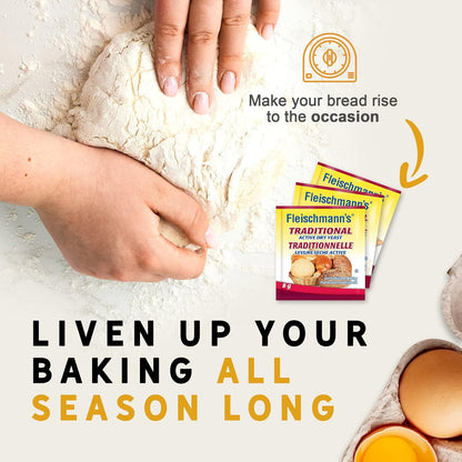 Fleischmann’s Traditional Dry Yeast 6 x 24 grams (8g per sachet), Yeast for Baking Mixes, Loaf Breads, and Other Pastries, Traditional Yeast for Baking Bread,