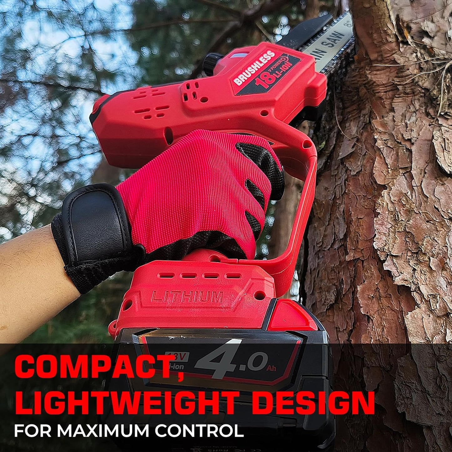 Mini Chainsaw for Milwaukee M18 Battery, Auto-Oiler, 8-Inch and 6-Inch 2-in-1 Brushless Cordless Pruning Chainsaw, Battery Powered Mini Chainsaw for Wood Cutting, Tree Trimming (only Tool)