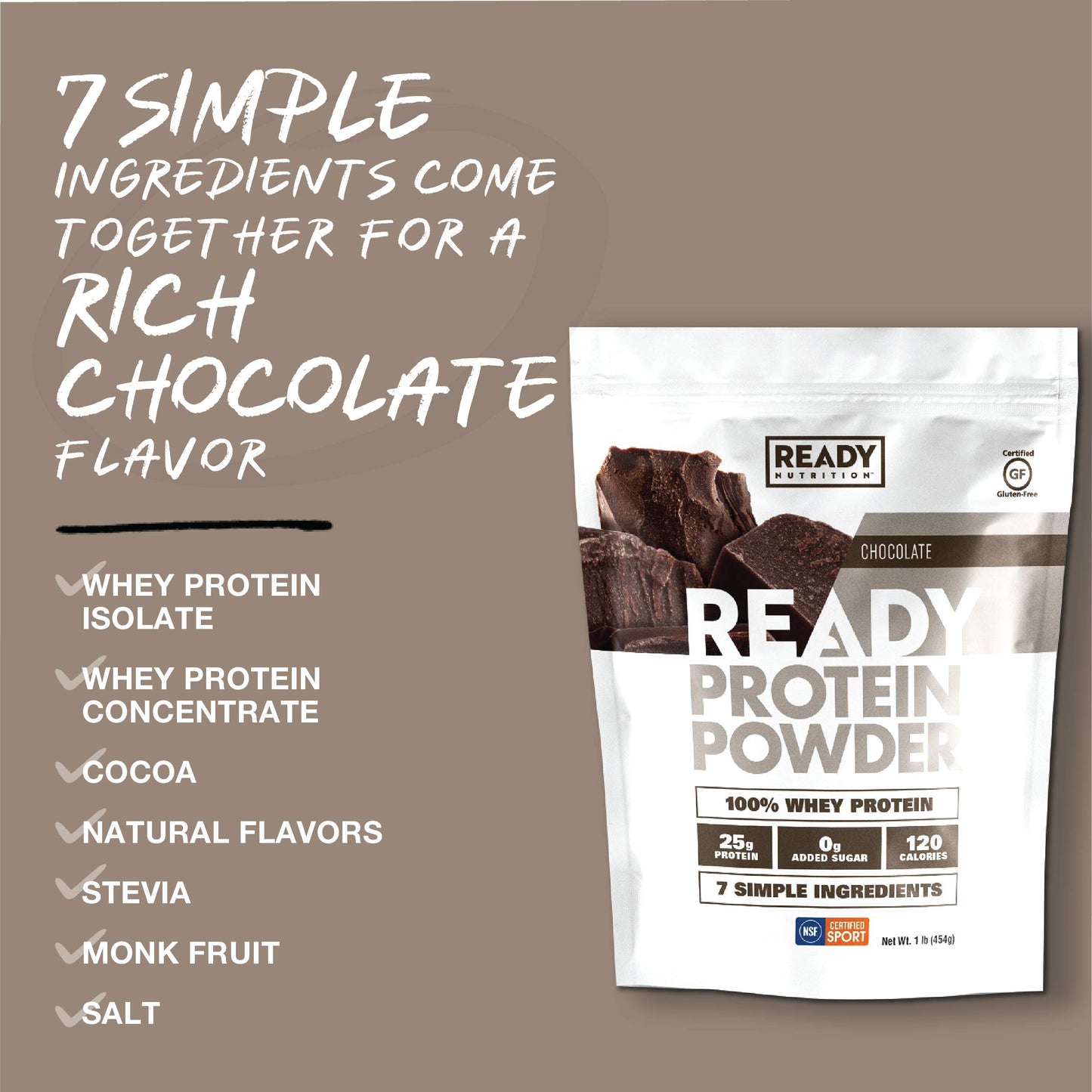 Ready Protein Powder, 25g of Whey Protein, 0g Add Sugar, 6 Simple Ingredients, Vanilla, 1 Pound Bag