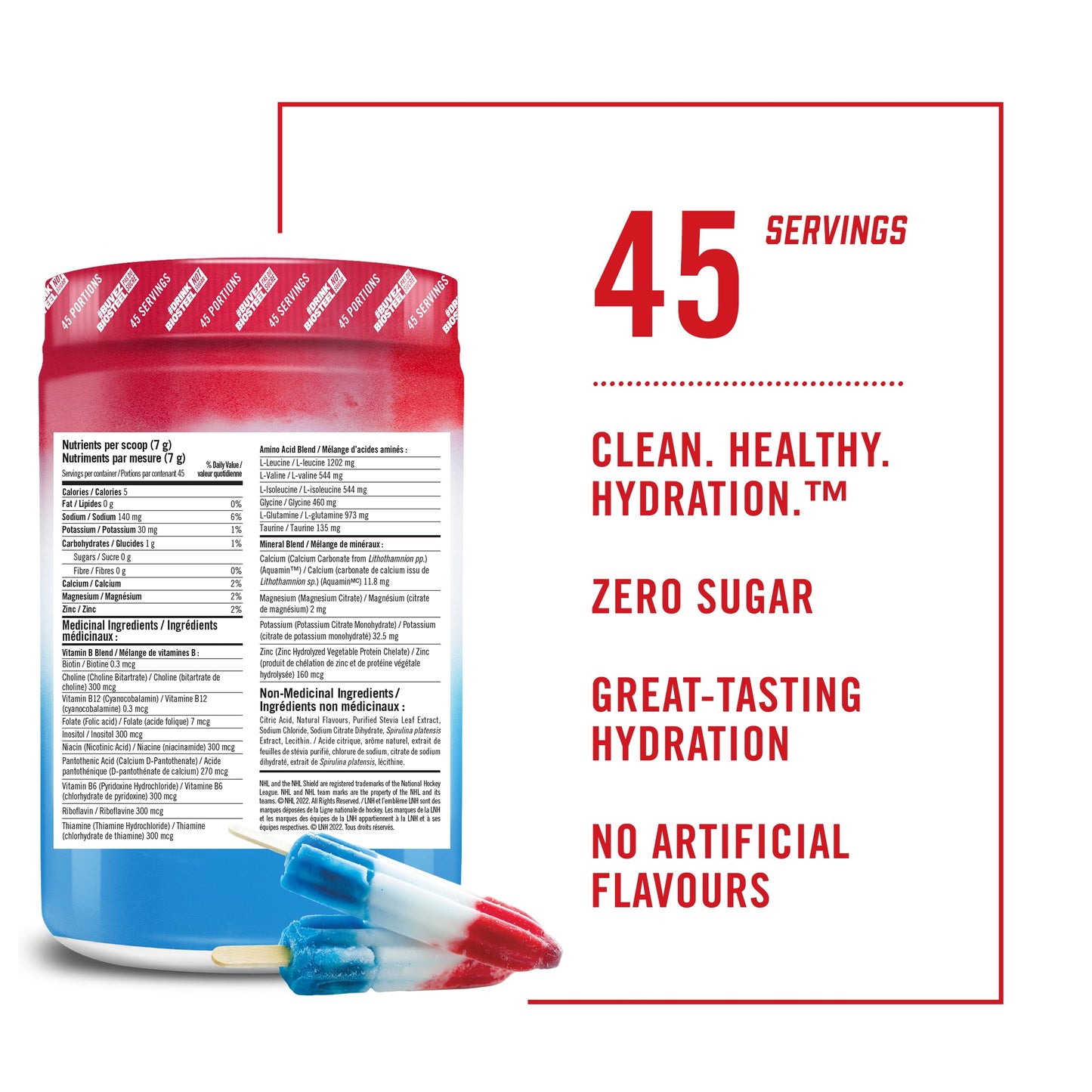 BioSteel Hydration Mix, Great Tasting Hydration with Zero Sugar, and No Artificial Flavours or Preservatives, Ice Pop Flavour, 100 Servings per Tub