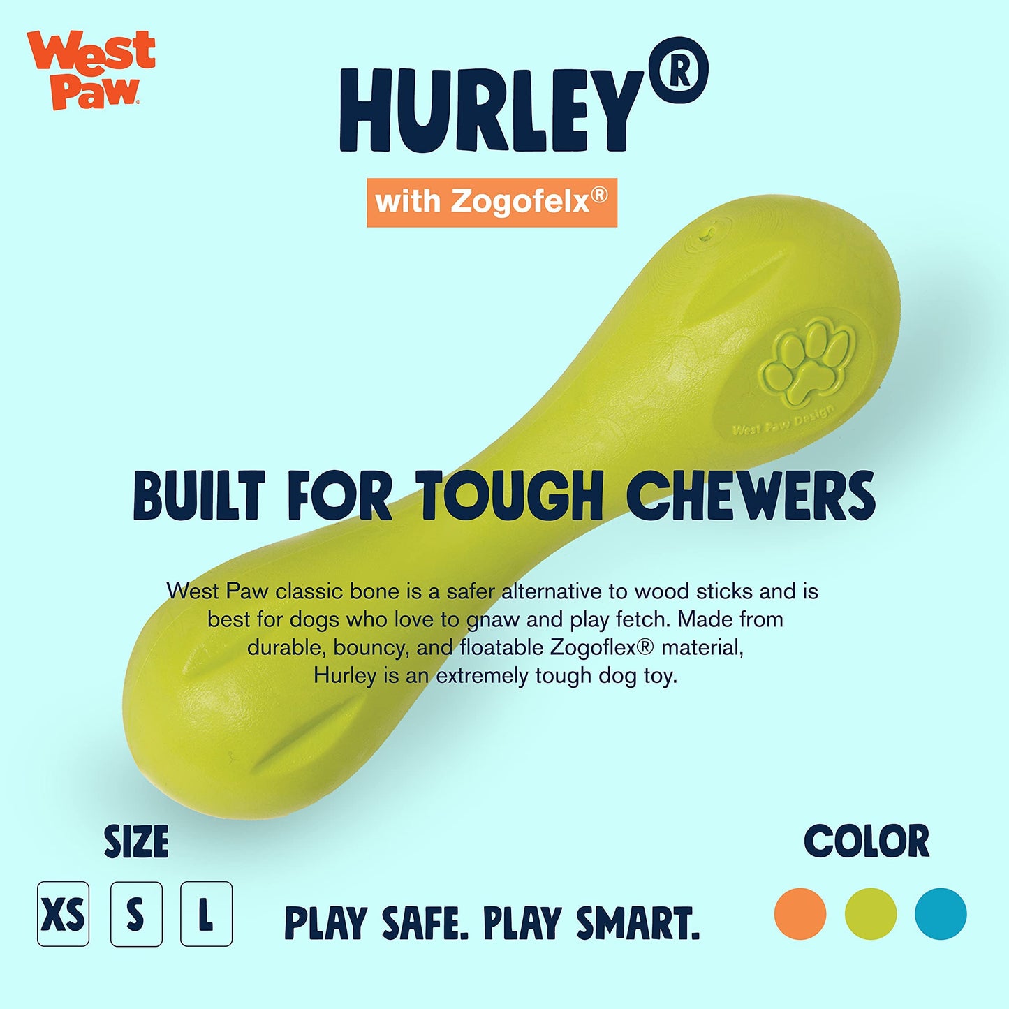 West Paw Zogoflex Hurley Durable Dog Bone Chew Toy for Aggressive Chewers, 100% Guaranteed Tough, It Floats!, Made in USA, Small, Granny Smith