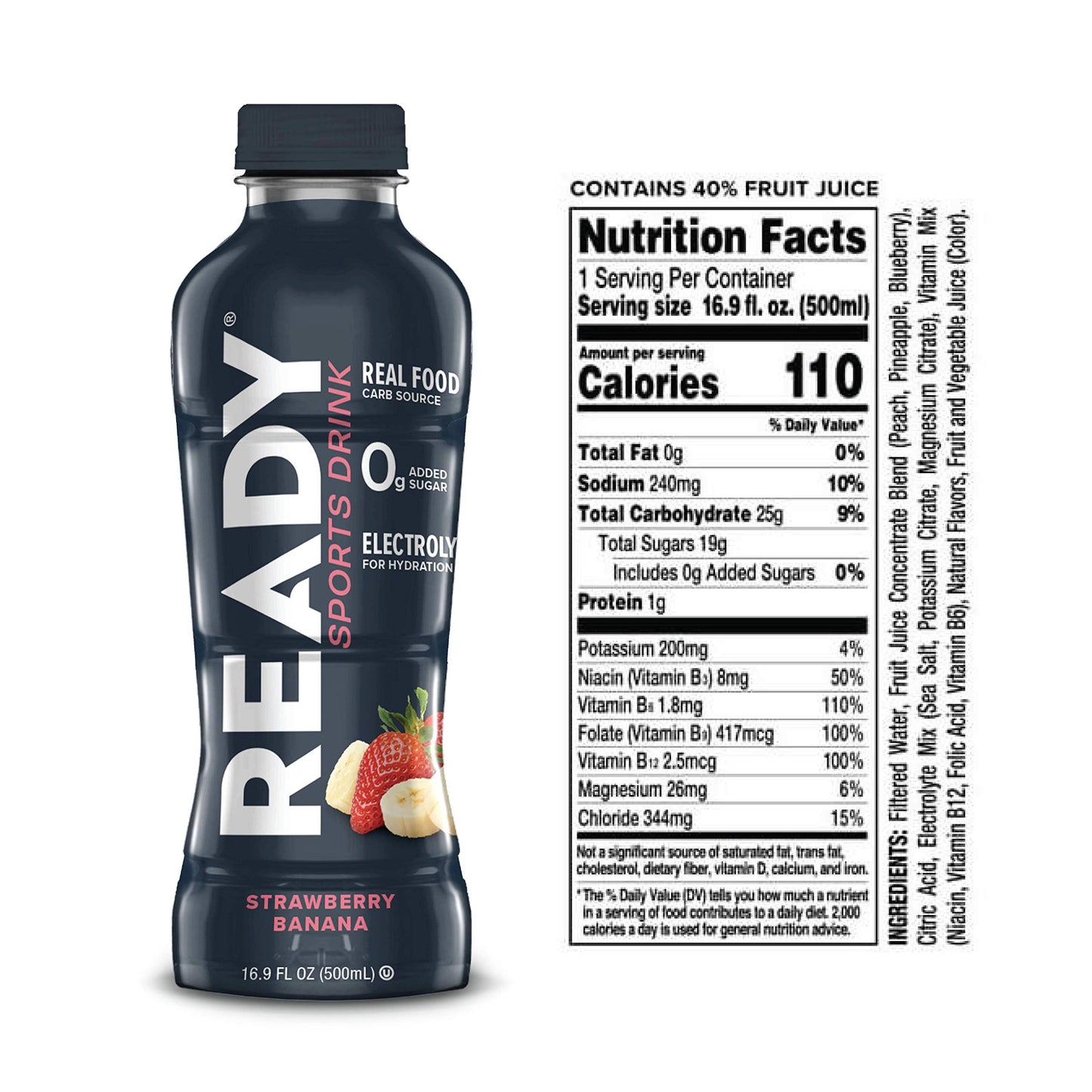 Ready Sports Drink, Electrolyte Blend with B Vitamins and No Added Sugar, Peach Mango, 16.9 Fluid Ounces