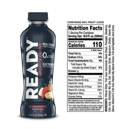 Ready Sports Drink, Electrolyte Blend with B Vitamins and No Added Sugar, Peach Mango, 16.9 Fluid Ounces