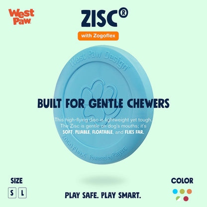 West Paw Zogoflex Zisc Dog Flying Disc, High Flying Aerodynamic Disc for Dogs Puppy – Lightweight, Floatable Disc for Fetch, Tug of War, Catch, Play – Doubles as Food/Water Bowl, Large 8.5", Aqua