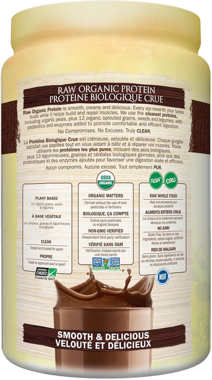 Garden of Life Raw Organic Protein, Chocolate, 664g. Packed with 22 Grams of Certified Organic Plant Protein, including organic peas grown and processed in Canada. Assists in building and repairs muscles. Loaded with 14 organic sprouted grains, seeds and