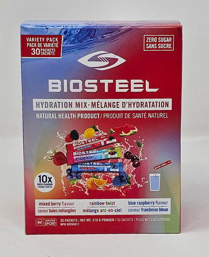 BIOSTEEL Zero Sugar Sports Hydration Mix Variety - Berry, Rainbow Twist & Blue Raspberry Flavours, 30 Packets