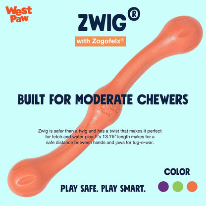 West Paw Zogoflex Echo Zwig Squeezy Dog Fetching Stick – Bouncy, Hollow, Squishy Interactive Toy for Puppies, Large Dogs – Floatable Stick, Lightweight Chewy Toy for Catch/Fetch – 13.75”, Jungle Green