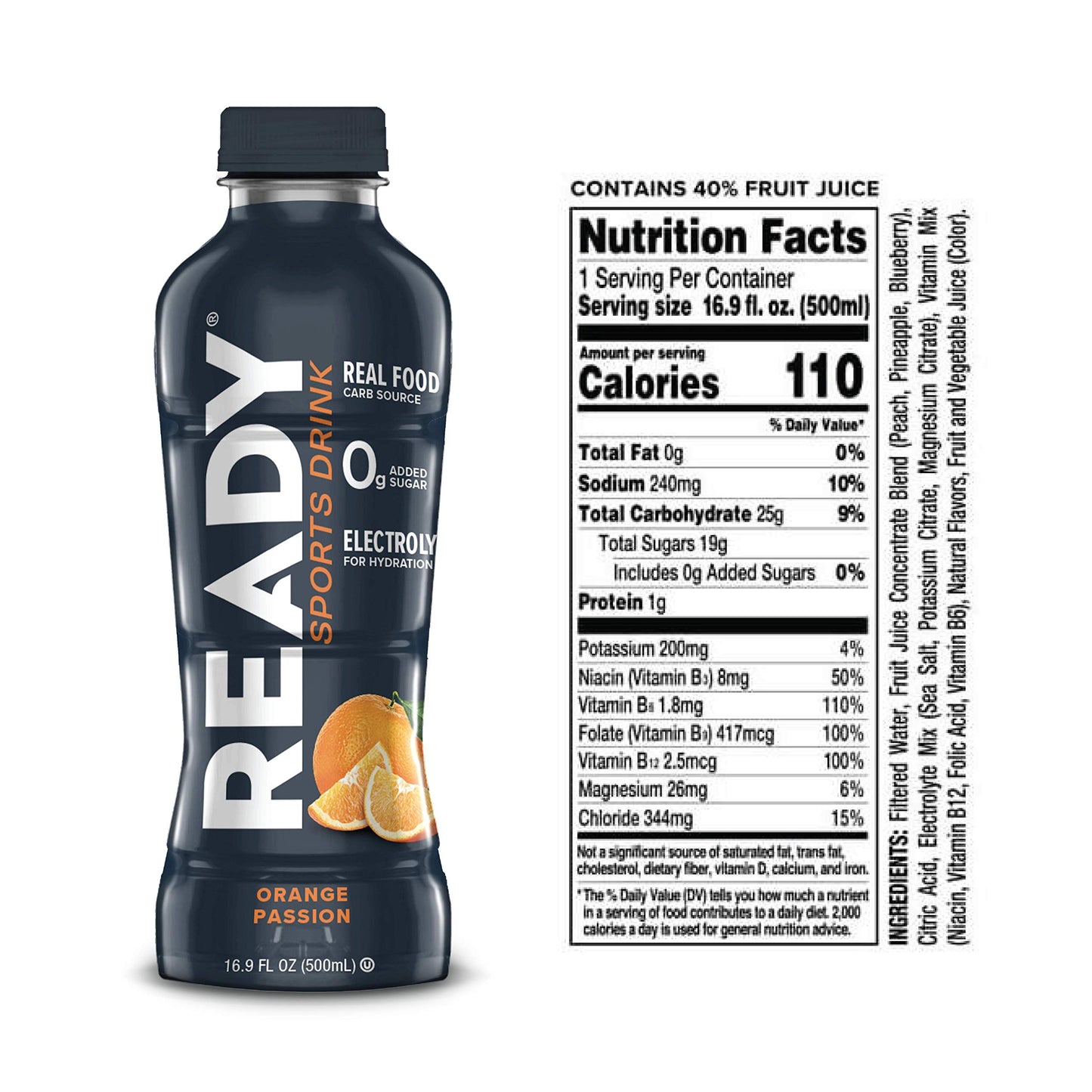 Ready Sports Drink, Electrolyte Blend with B Vitamins and No Added Sugar, Peach Mango, 16.9 Fluid Ounces