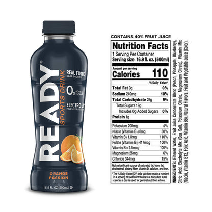 Ready Sports Drink, Electrolyte Blend with B Vitamins and No Added Sugar, Peach Mango, 16.9 Fluid Ounces